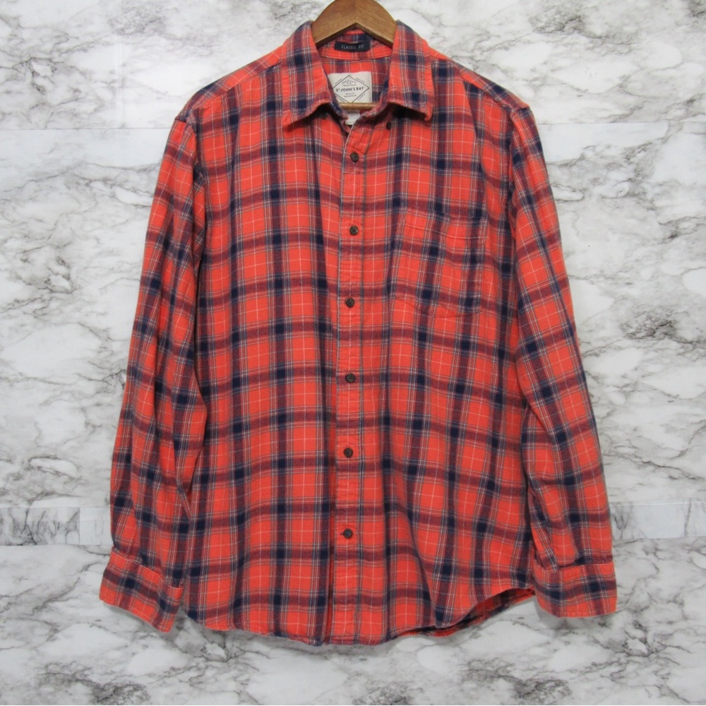 St. John’s Bay Classic Fit Orange Plaid Long Sleeve Button Down Shirt Size Large